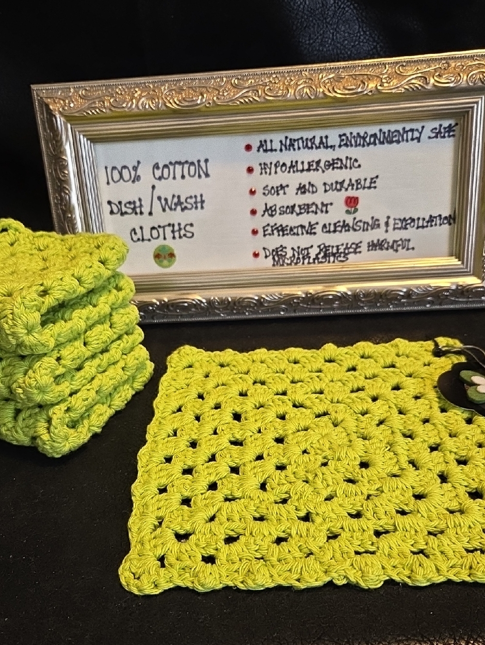 Handmade 100% Cotton Lime Green Dish/Wash Cloths - Set of 4